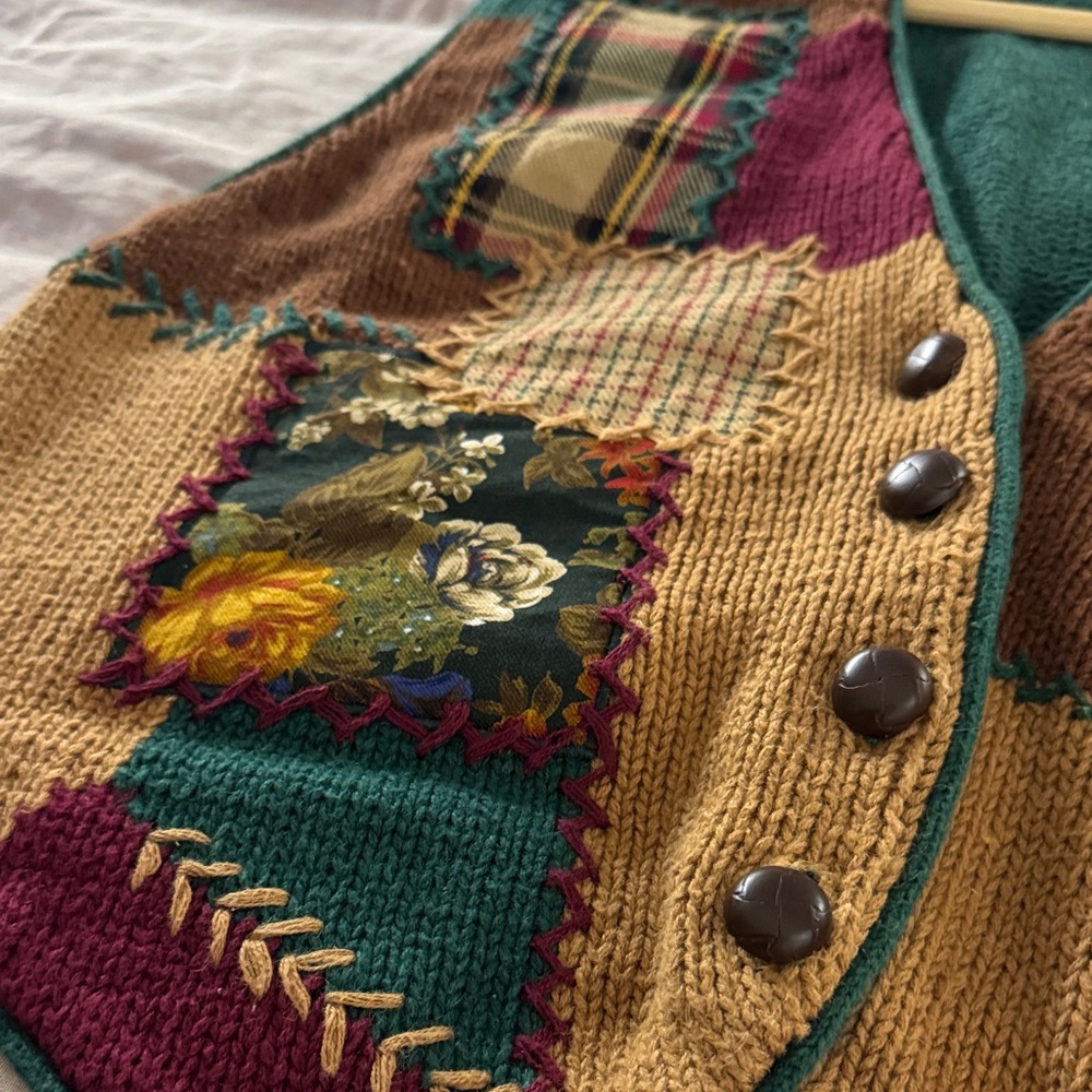 Sharon Young Multicolor Patchwork Quilt/Knit Vest - image 4